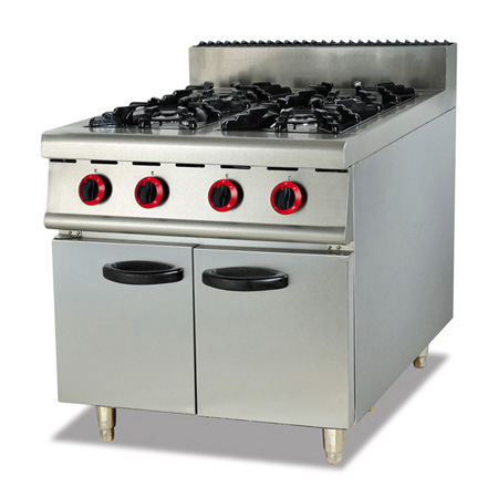 FUQIGH-987Floor type gas four head cooker with cabinet base